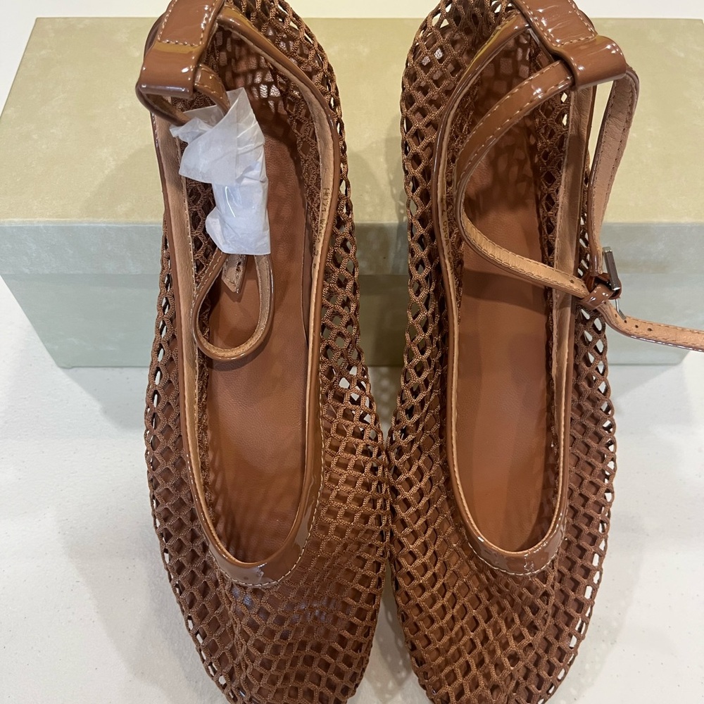 Mesh Ballet Mary Jane Flats in Brown/Tan color